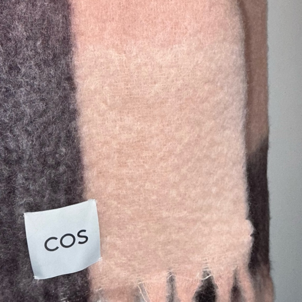COS Pink and Gray Color-Block Scarf with Fringe